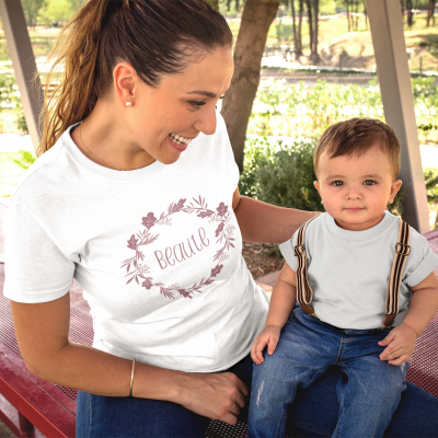 mom-and-her-baby-boy-wearing-t-shirts-mockup-while-outdoors-16092